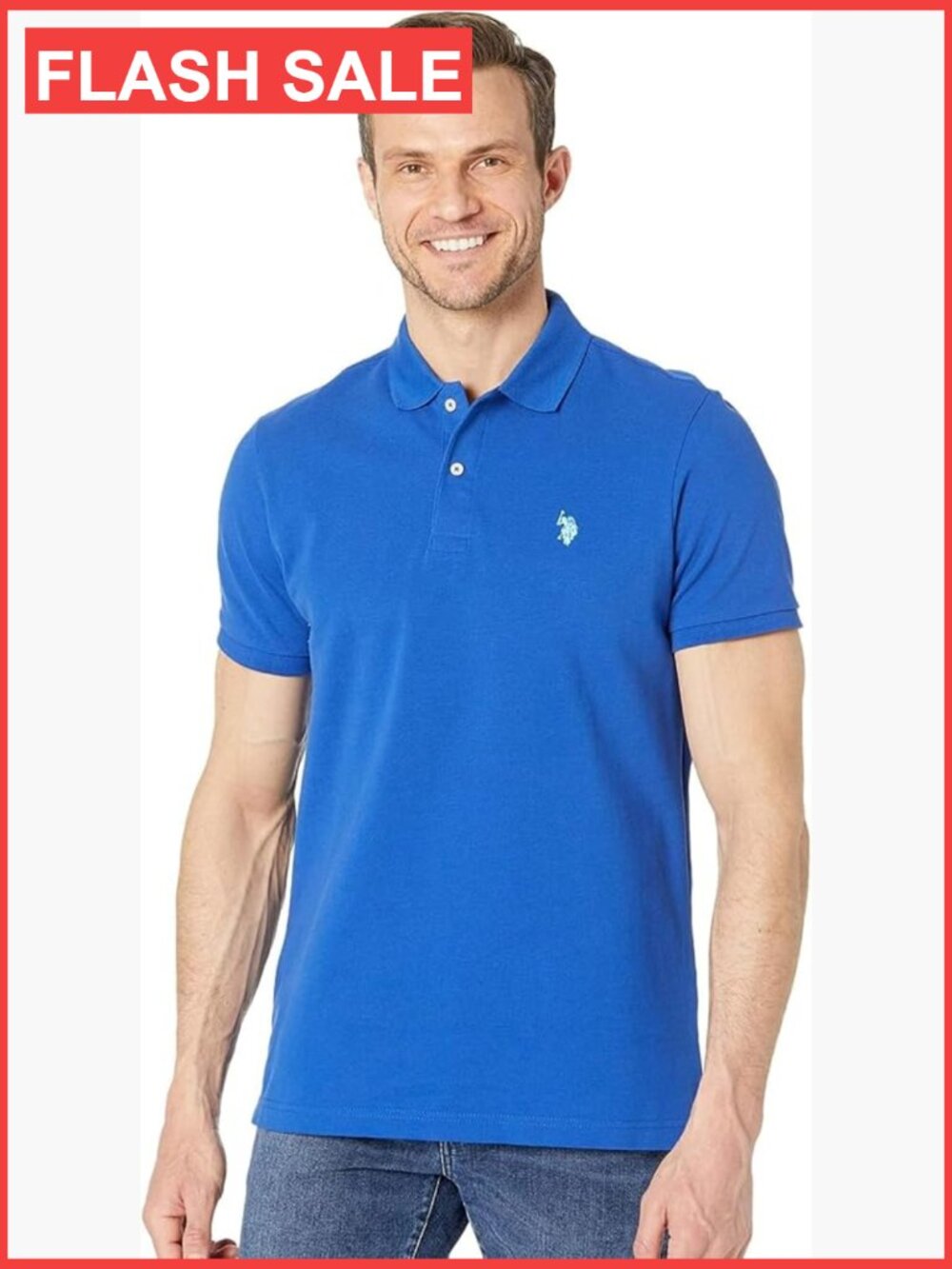 Classic Cotton Pique Two-Button Polo Shirt Short Sleeve